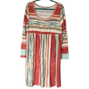 Egs California Womens Long Sleeve Babydoll Dress Sz 1X Multicolor Stripe Beachy